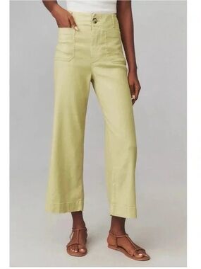 Anthropologie Maeve The Colette Linen Blend Wide-Leg Pants Lime Green 31